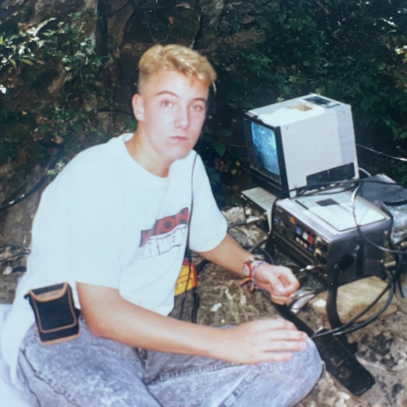 Dane Frederiksen early in his video career, working on a portable field video rig